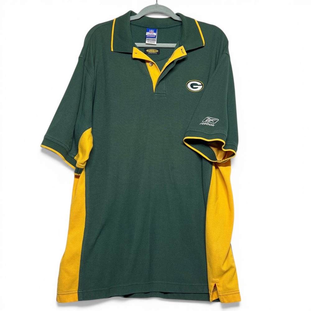Reebok Green Bay Packers Polo Mens XL Green Gold Excellent NFL PlayDry Athletic